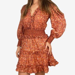 House of Harlow 1960 Floral Long Sleeve Dress in Rust